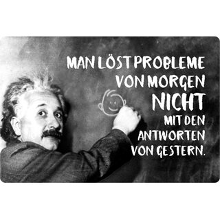 Schild Spruch "löst Probleme Morgen nicht mit Antworten gestern" Einstein 20 x 30 cm Blechschild