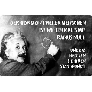 Schild Spruch "Horizont Menschen Radius Null, Standpunkt" Einstein 20 x 30 cm Blechschild