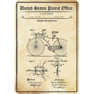 Schild Motiv "Fahrrad Design Bicycle 1892 Bibber" 20 x 30 cm Blechschild
