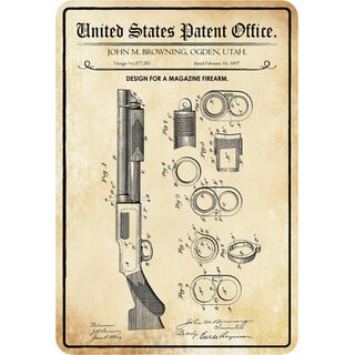 Schild Motiv "Waffe, Design magazine firearm 1897" 20 x 30 cm Blechschild