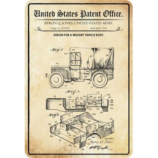 Schild Motiv "Auto, Design military vehicle body, Jones 1942" 20 x 30 cm Blechschild