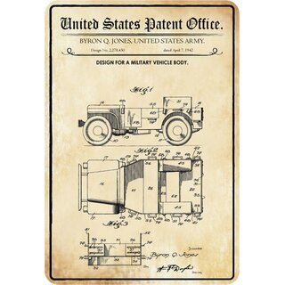 Schild Motiv "Auto, Design military vehicle body, Byron Jones 1942" 20 x 30 cm Blechschild