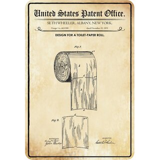 Schild Motiv Toilettenpapier, Design toilet-paper roll, Wheeler 1891 20 x 30 cm Blechschild