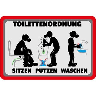 Schild Spruch "Toilettenordnung, sitzen putzen waschen" Bad 20 x 30 cm Blechschild