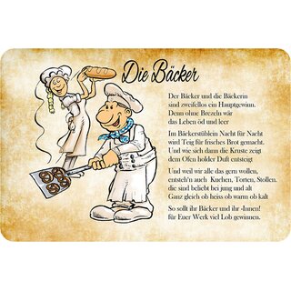 Schild Spruch "Bäcker, Beruf, ohne Brezeln wäre Leben öd" 20 x 30 cm Blechschild
