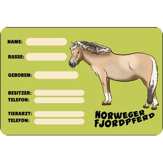Schild Spruch "Norweger Fjordpferd, Name Rasse" 20 x 30 cm Blechschild