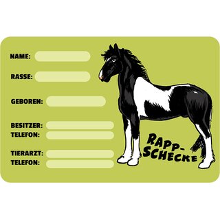 Schild Spruch "Rapp-Schecke, Name Rasse Geboren" Pferd 20 x 30 cm Blechschild