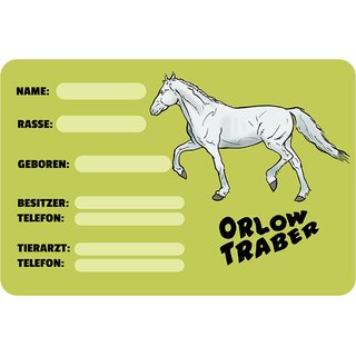 Schild Spruch "Orlow Traber, Name Rasse Geboren" Pferd 20 x 30 cm Blechschild