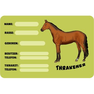 Schild Spruch "Thrakener, Name Rasse Geboren" Pferd 20 x 30 cm Blechschild