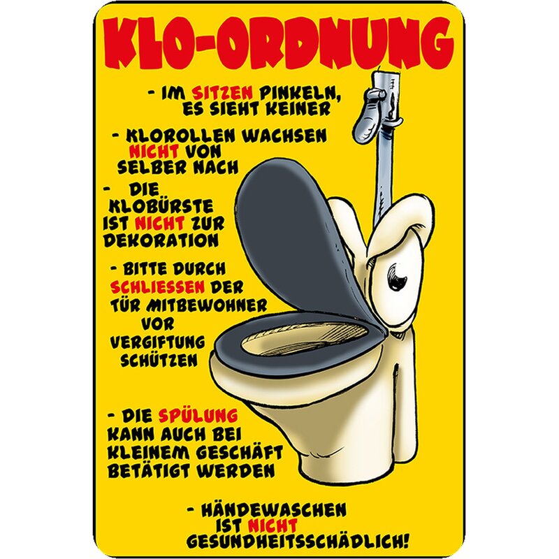 Schild Spruch "KloOrdnung, sitzen schließen Händewaschen" 20 x 30 cm
