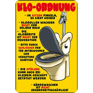 Schild Spruch "Klo-Ordnung, sitzen schließen Händewaschen" 20 x 30 cm Blechschild