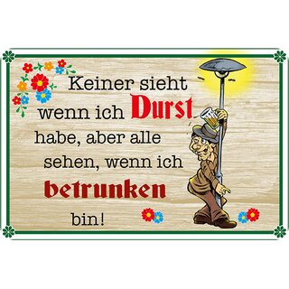 Schild Spruch "Keiner sieht wenn Durst, alle sehen betrunken bin" 20 x 30 cm Blechschild