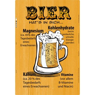 Schild Spruch "Bier hats in sich, Magnesium Kalium Vitamine" 20 x 30 cm Blechschild