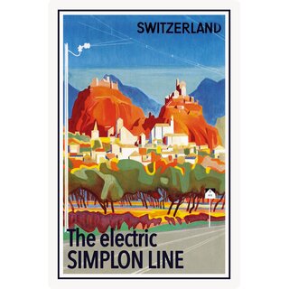 Schild Land "Switzerland - the electric SIMPLON Line" 20 x 30 cm Blechschild