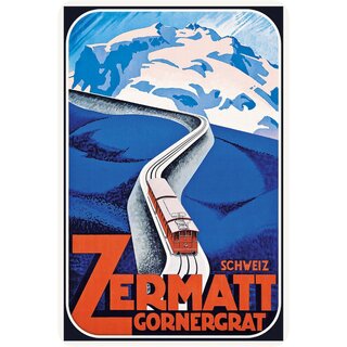 Schild Land "Schweiz Zermatt Gornergrat" Eisenbahn 20 x 30 cm Blechschild