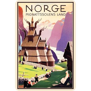 Schild Land "Norge - Midnattssolens Land" Norwegen 20 x 30 cm Blechschild
