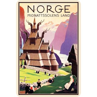 Schild Land "Norge - Midnattssolens Land" Norwegen 20 x 30 cm Blechschild
