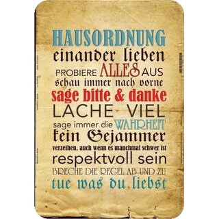 Schild Spruch "Hausordnung, einander lieben, Wahrheit" 20 x 30 cm Blechschild