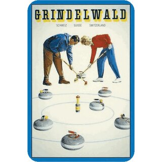 Schild Stadt "Grindelwald, Schweiz Suisse Switzerland" Curling 20 x 30 cm Blechschild