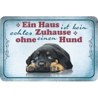 Schild Spruch "Haus ist kein echtes Zuhause ohne einen Hund" 20 x 30 cm Blechschild