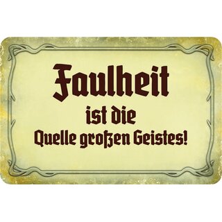 Schild Spruch "Faulheit ist Quelle großen Geistes" 20 x 30 cm Blechschild