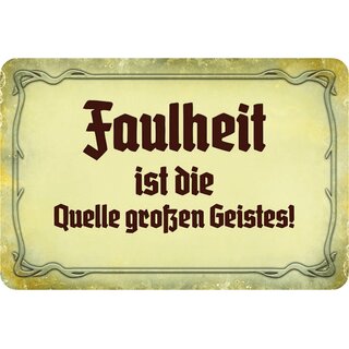 Schild Spruch "Faulheit ist Quelle großen Geistes" 20 x 30 cm Blechschild