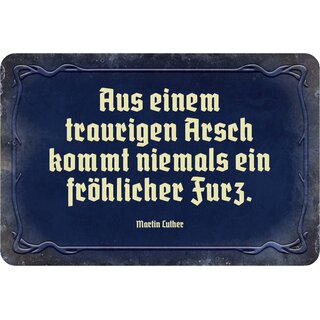 Schild Spruch "Aus traurigen Arsch kommt niemals fröhlicher Furz" Luther 20 x 30 cm Blechschild