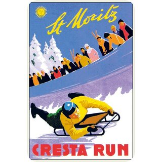 Schild Stadt "St. Moritz Chesta Run" Wintersport 20 x 30 cm Blechschild