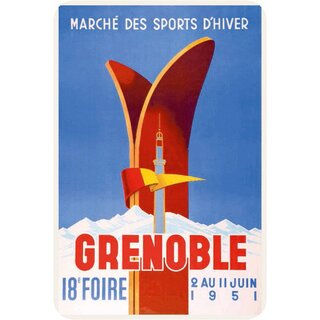Schild Stadt "Grenoble Marché des sports dhiver" Wintersport 20 x 30 cm Blechschild