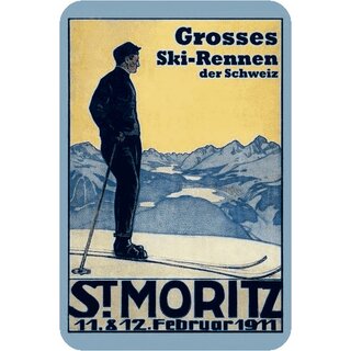 Schild Stadt St. Moritz Grosses Ski-Rennen der Schweiz 1911 20 x 30 cm Blechschild