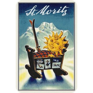 Schild Stadt "St. Moritz" Landschaft Sonnenkind 20 x 30 cm Blechschild
