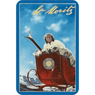 Schild Stadt "St. Moritz" Landschaft Schlitten 20 x 30 cm Blechschild