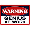 Schild Spruch "Warning genius at work" Genie am...