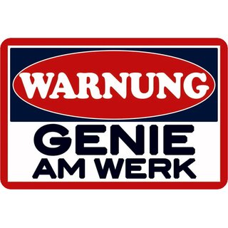 Schild Spruch "Warnung Genie am Werk" 20 x 30 cm Blechschild