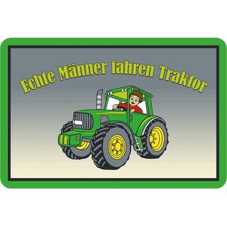 Schild Spruch "Echte Männer fahren Traktor" Comic grün 20 x 30 cm Blechschild