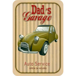 Schild Spruch "Dads Garage Auto Service Open 24 Hours" 20 x 30 cm Blechschild