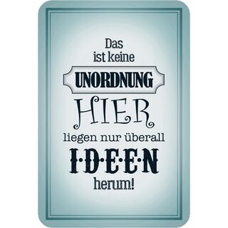 Schild Spruch "keine Unordnung, hier liegen Ideen herum" 20 x 30 cm Blechschild