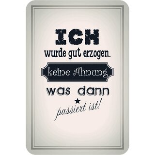 Schild Spruch "wurde gut erzogen, keine Ahnung was dann passiert ist" 20 x 30 cm Blechschild