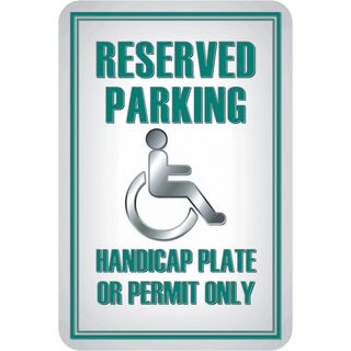 Schild Spruch "Reserved Parking, handicap plate or permit only" 20 x 30 cm Blechschild