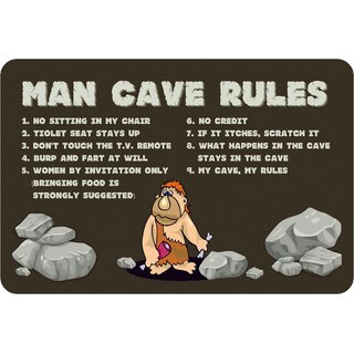 Schild Spruch "Man cave rules, chair toilet no credit" Männer Höhle 20 x 30 cm Blechschild