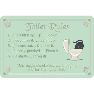 Schild Spruch "Toilet Rules, put it down, clean it up, replace it" Toiletten Regeln 20 x 30 cm Blechschild