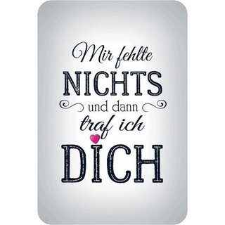 Schild Spruch "Mir fehlte nichts und dann traf ich dich" 20 x 30 cm Blechschild