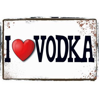 Schild Spruch "I Love Vodka" weiß 20 x 30 cm Blechschild