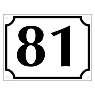 Hausnummer 81 weiß/schwarz, Aluminium geprägt, 160 x 120 mm