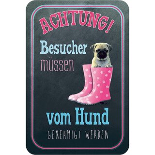 Schild Spruch "Achtung, Besucher müssen vom Hund genehmigt werden" 20 x 30 cm Blechschild