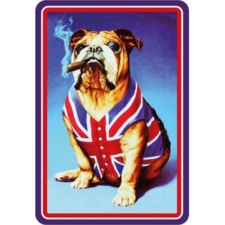 Schild Motiv "Hund mit England Flagge und Zigarre" 20 x 30 cm Blechschild