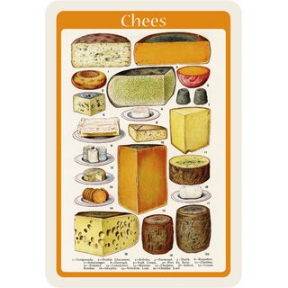 Schild Spruch "Chees" Vintage Käse Arten 20 x 30 cm Blechschild