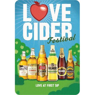 Schild Spruch "Love Cider Festival, love at first sip" 20 x 30 cm Blechschild