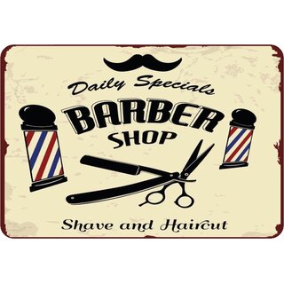 Schild Spruch Daily Specials Barber Shop, shave Haircut 20 x 30 cm Blechschild