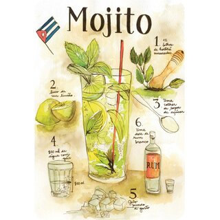 Schild Cocktailrezept "Mojito, lime gas rum sugar" 20 x 30 cm Blechschild